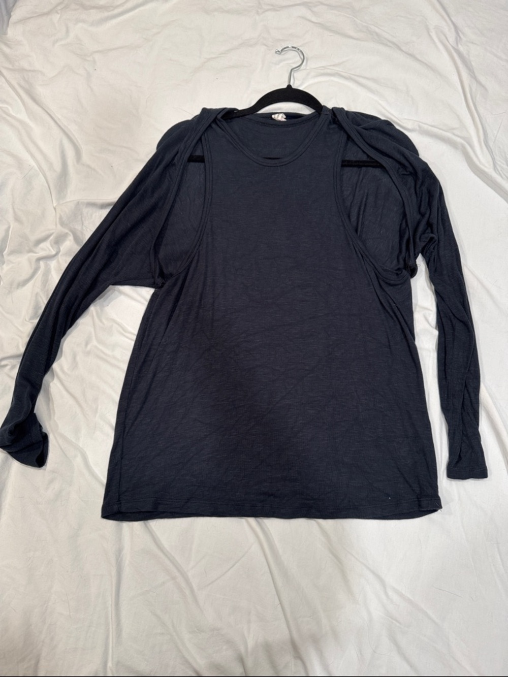 Anthropologie Black Tank Shoulder Combo Layered-Look Long Sleeve Tank